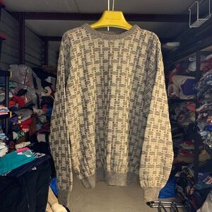 Vtg 90s Farrah Brown Basket Weave Knitted Grandpa Sweater Size Medium Cozy Boho